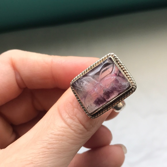 Vintage Rainbow fluorite 925 sterling silver ring - Picture 6 of 8